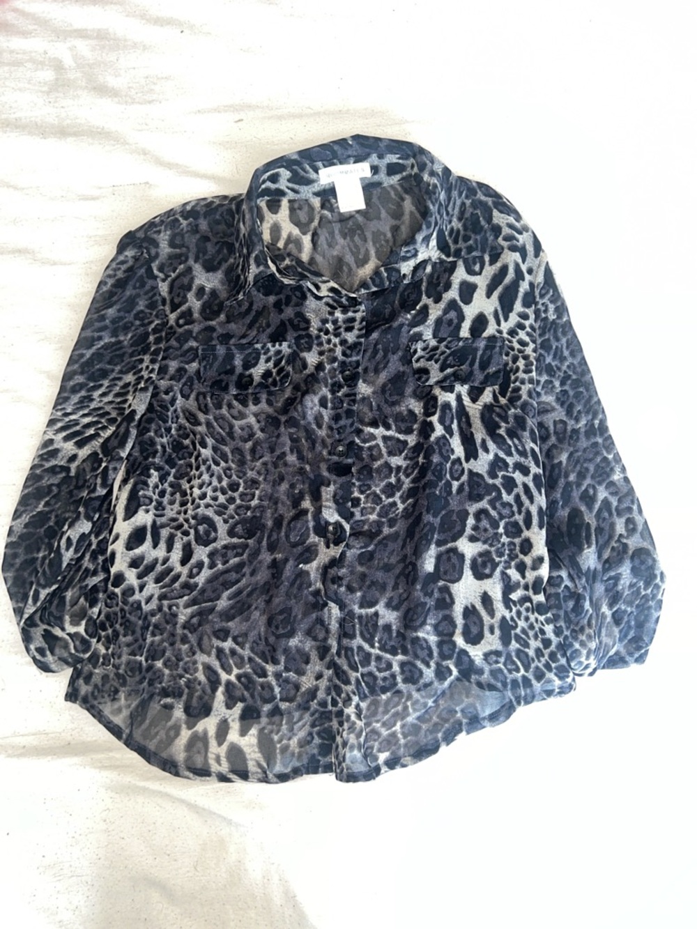 Roommates Black and Gray Leopard Print Sheer Blouse